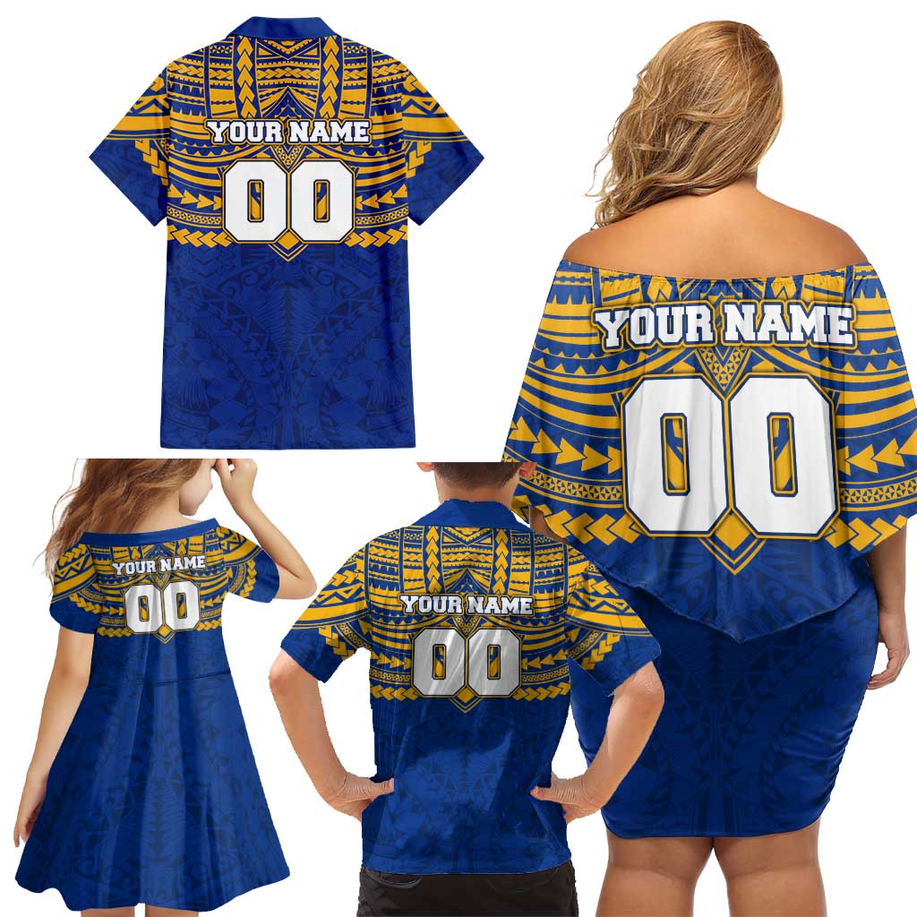 Personalized West Coast Eagles Family Matching Off Shoulder Short Dress and Hawaiian Shirt Polynesian Tribal Pattern Heritage Football