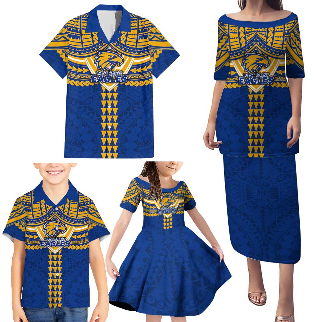 Personalized West Coast Eagles Family Matching Puletasi and Hawaiian Shirt Polynesian Tribal Pattern Heritage Football