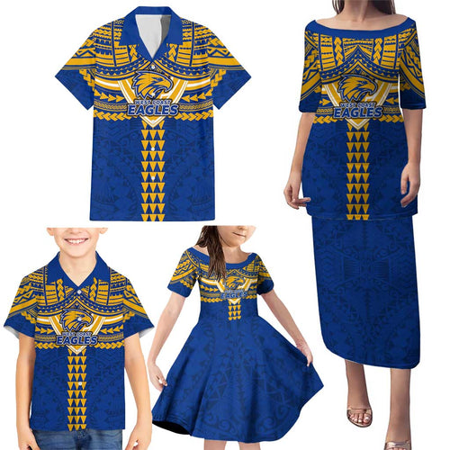Personalized West Coast Eagles Family Matching Puletasi and Hawaiian Shirt Polynesian Tribal Pattern Heritage Football