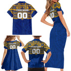 Personalized West Coast Eagles Family Matching Short Sleeve Bodycon Dress and Hawaiian Shirt Polynesian Tribal Pattern Heritage Football