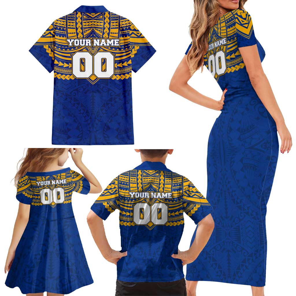 Personalized West Coast Eagles Family Matching Short Sleeve Bodycon Dress and Hawaiian Shirt Polynesian Tribal Pattern Heritage Football