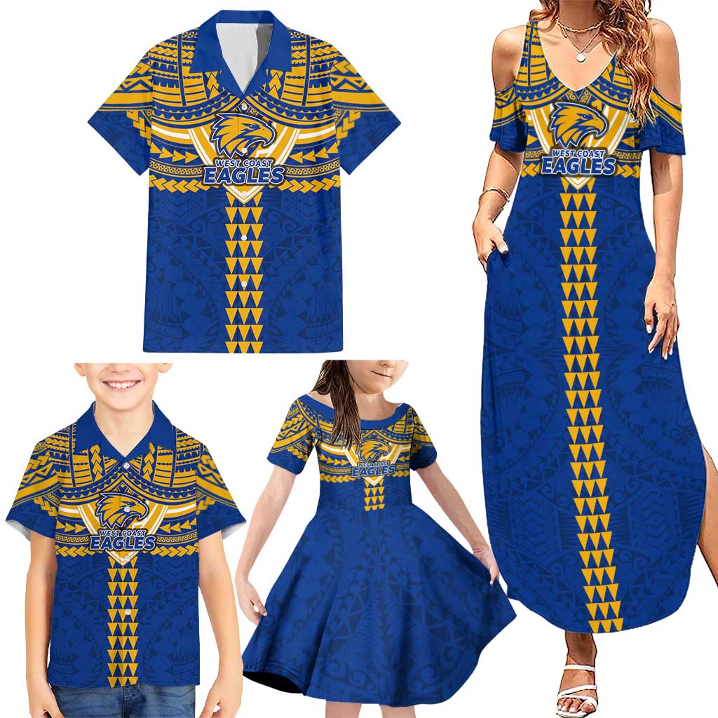 Personalized West Coast Eagles Family Matching Summer Maxi Dress and Hawaiian Shirt Polynesian Tribal Pattern Heritage Football