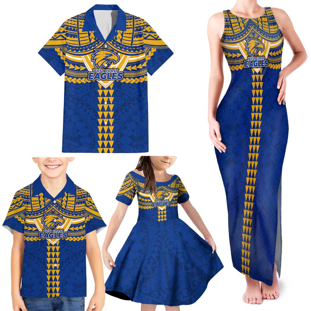 Personalized West Coast Eagles Family Matching Tank Maxi Dress and Hawaiian Shirt Polynesian Tribal Pattern Heritage Football