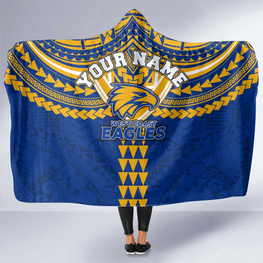 Personalized West Coast Eagles Hooded Blanket Polynesian Tribal Pattern Heritage Football