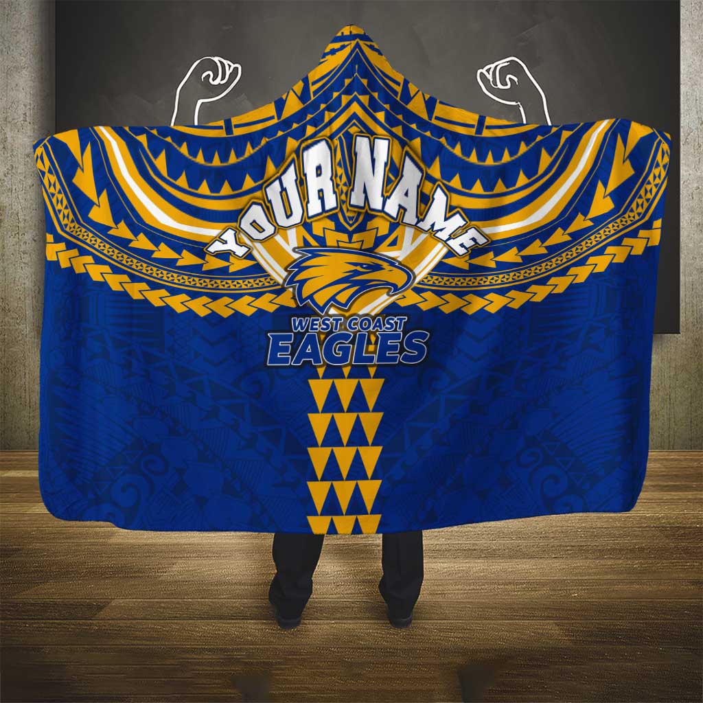 Personalized West Coast Eagles Hooded Blanket Polynesian Tribal Pattern Heritage Football