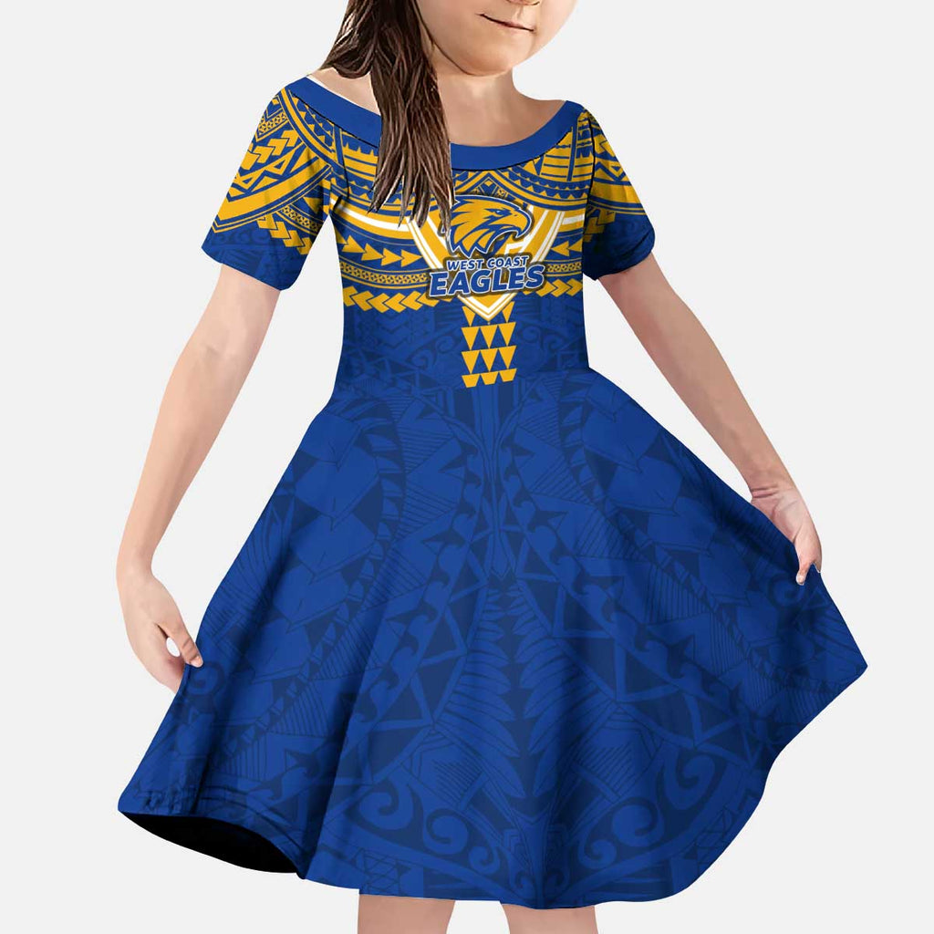 Personalized West Coast Eagles Kid Short Sleeve Dress Polynesian Tribal Pattern Heritage Football