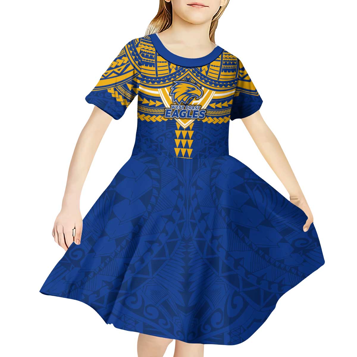 Personalized West Coast Eagles Kid Short Sleeve Dress Polynesian Tribal Pattern Heritage Football