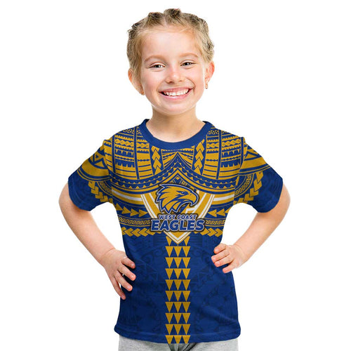 Personalized West Coast Eagles Kid T Shirt Polynesian Tribal Pattern Heritage Football