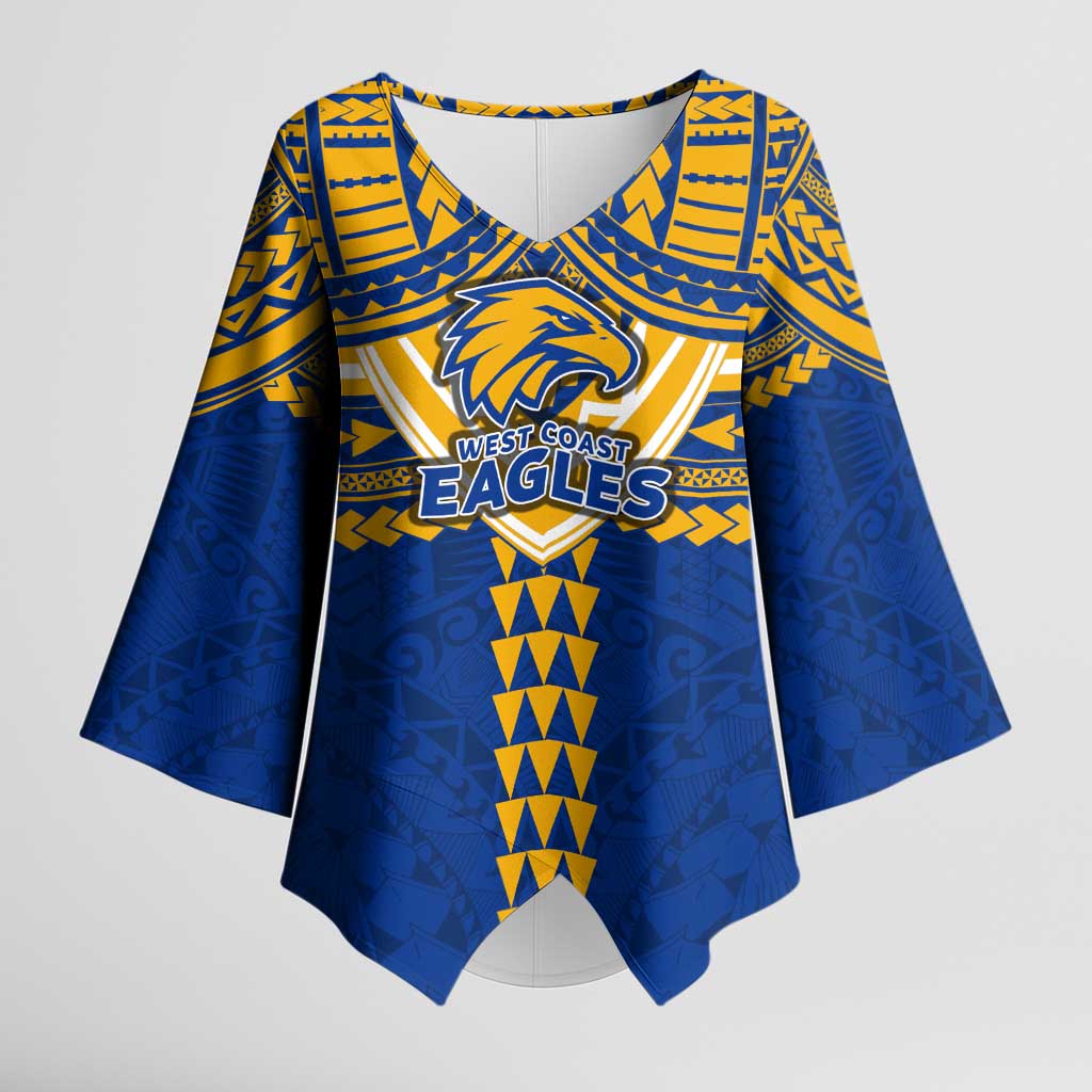 Personalized West Coast Eagles Kimono Sleeve Blouse Polynesian Tribal Pattern Heritage Football