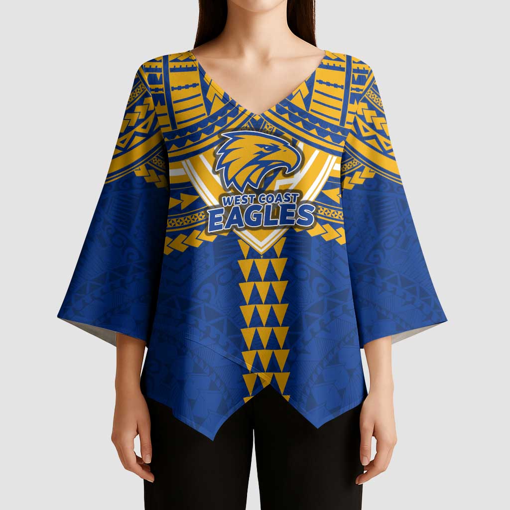 Personalized West Coast Eagles Kimono Sleeve Blouse Polynesian Tribal Pattern Heritage Football