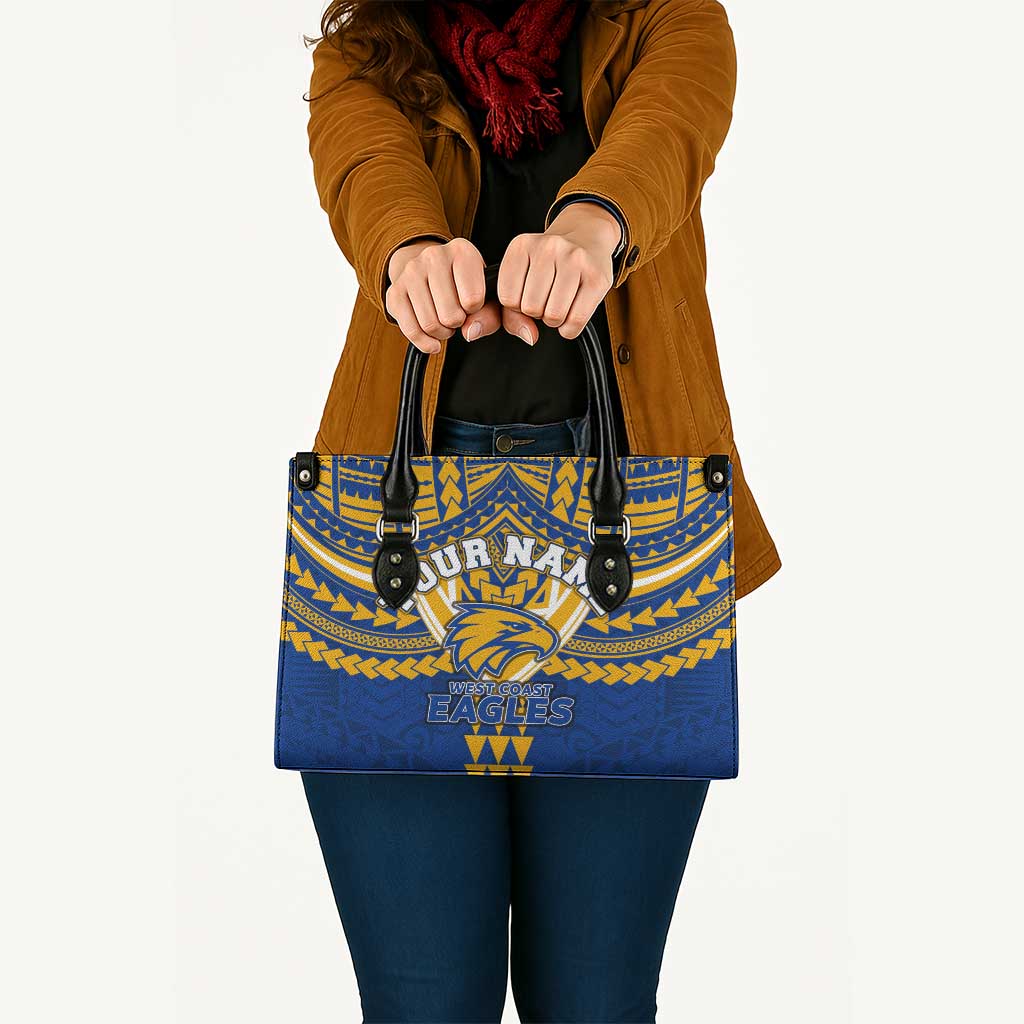 Personalized West Coast Eagles Leather Bag Polynesian Tribal Pattern Heritage Football