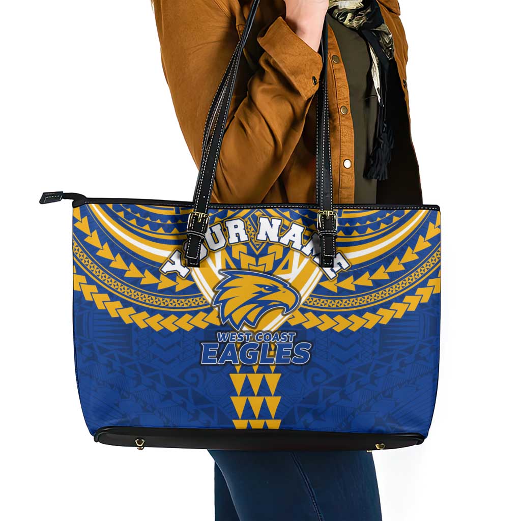 Personalized West Coast Eagles Leather Tote Bag Polynesian Tribal Pattern Heritage Football