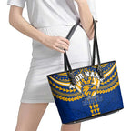 Personalized West Coast Eagles Leather Tote Bag Polynesian Tribal Pattern Heritage Football
