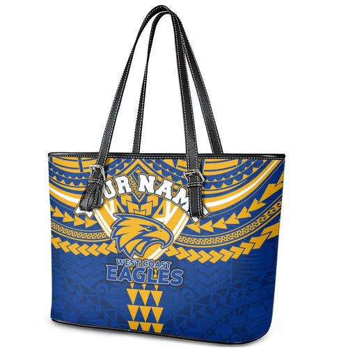 Personalized West Coast Eagles Leather Tote Bag Polynesian Tribal Pattern Heritage Football
