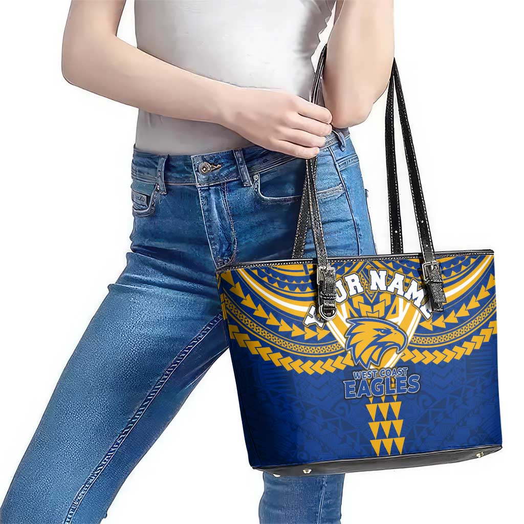 Personalized West Coast Eagles Leather Tote Bag Polynesian Tribal Pattern Heritage Football