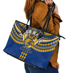 Personalized West Coast Eagles Leather Tote Bag Polynesian Tribal Pattern Heritage Football
