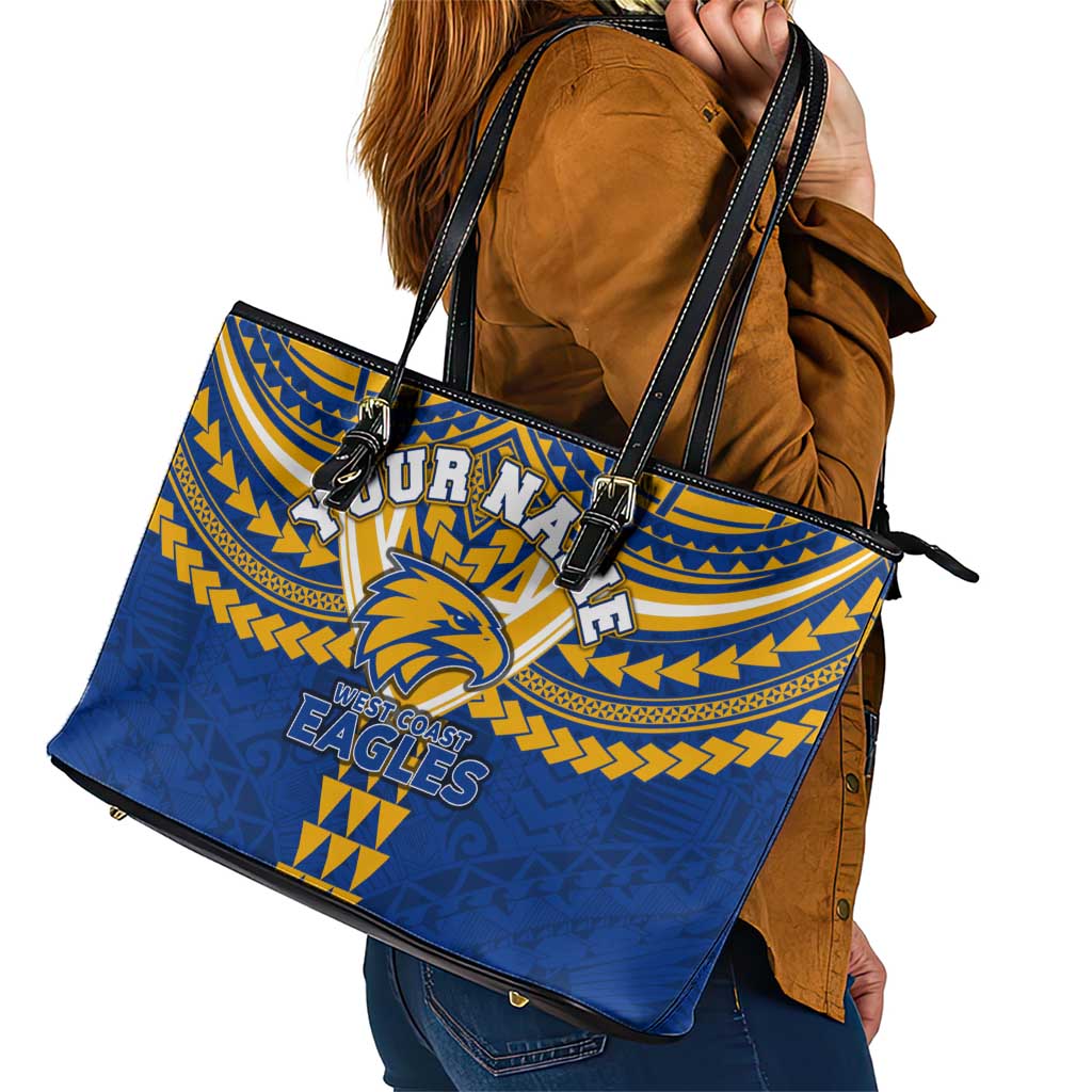 Personalized West Coast Eagles Leather Tote Bag Polynesian Tribal Pattern Heritage Football