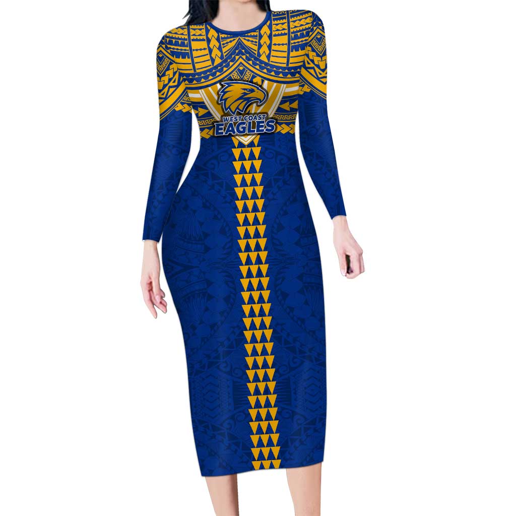 Personalized West Coast Eagles Long Sleeve Bodycon Dress Polynesian Tribal Pattern Heritage Football