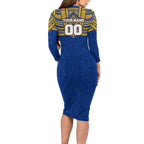 Personalized West Coast Eagles Long Sleeve Bodycon Dress Polynesian Tribal Pattern Heritage Football
