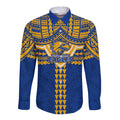 Personalized West Coast Eagles Long Sleeve Button Shirt Polynesian Tribal Pattern Heritage Football