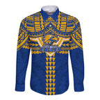 Personalized West Coast Eagles Long Sleeve Button Shirt Polynesian Tribal Pattern Heritage Football