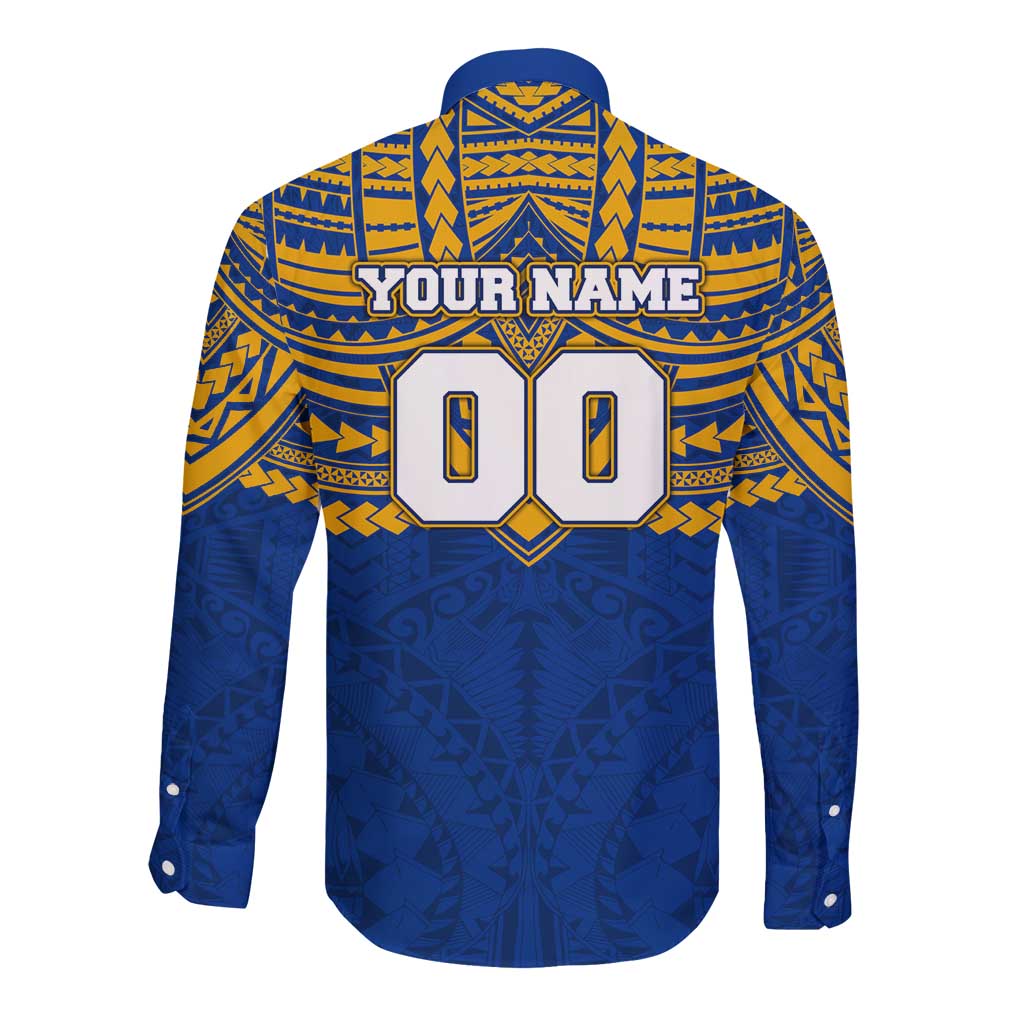 Personalized West Coast Eagles Long Sleeve Button Shirt Polynesian Tribal Pattern Heritage Football