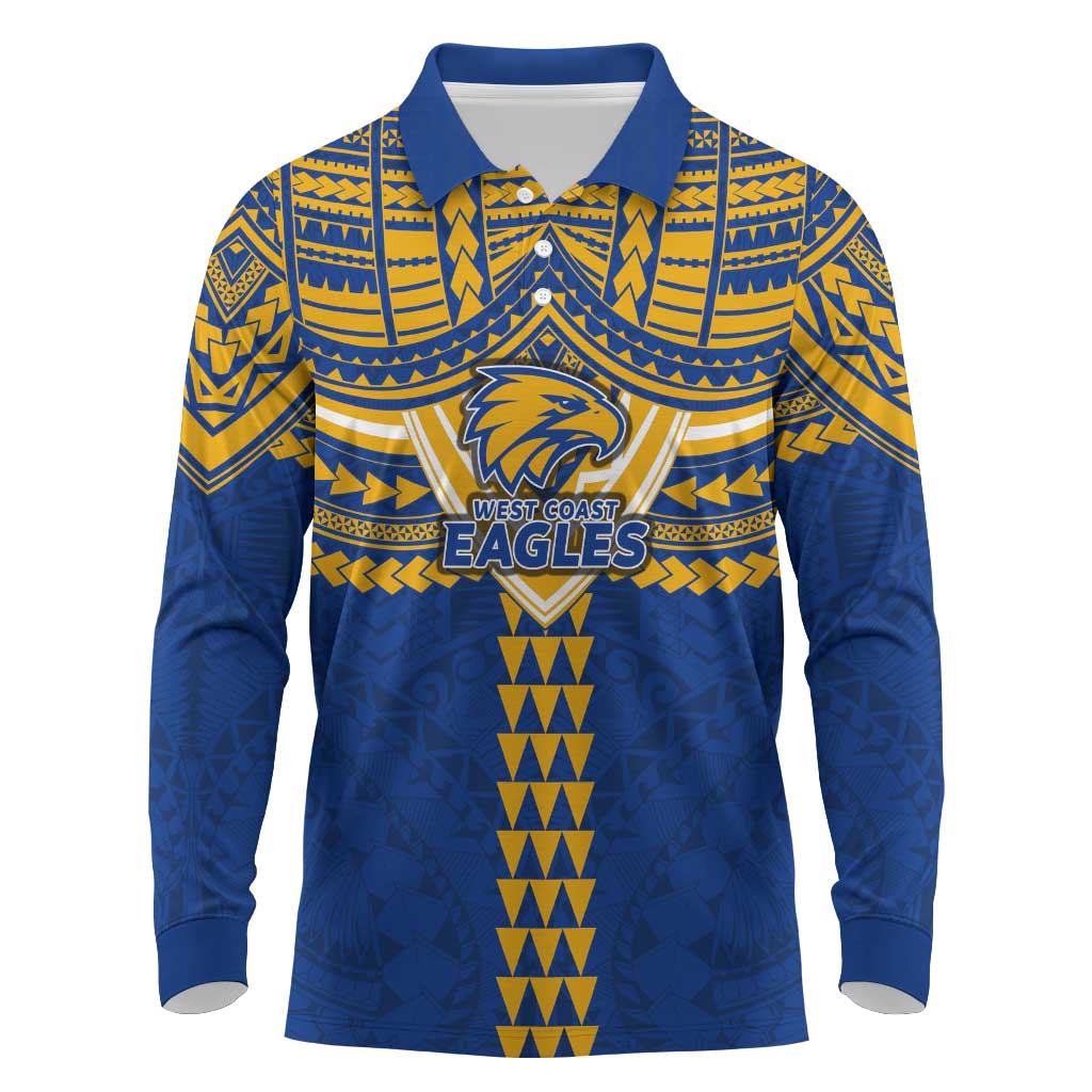Personalized West Coast Eagles Long Sleeve Polo Shirt Polynesian Tribal Pattern Heritage Football
