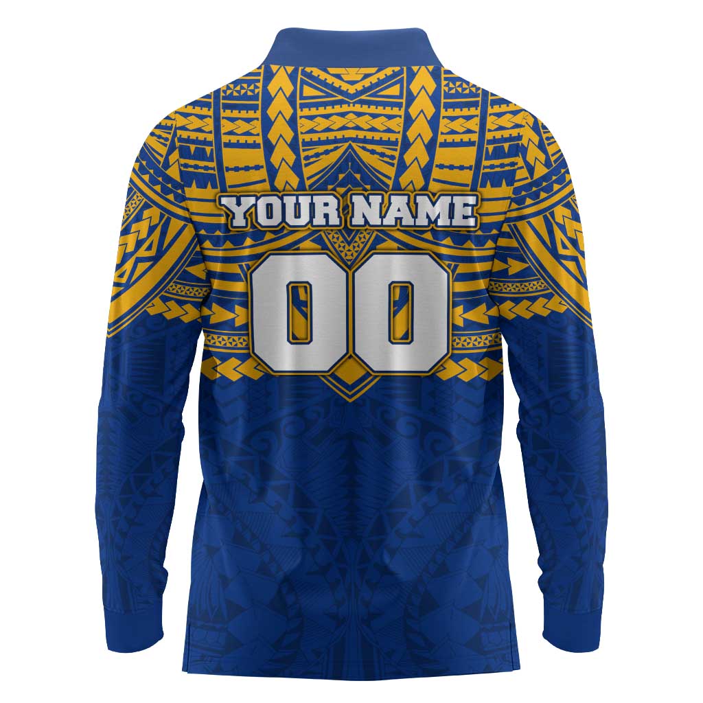 Personalized West Coast Eagles Long Sleeve Polo Shirt Polynesian Tribal Pattern Heritage Football