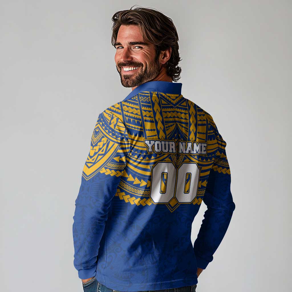 Personalized West Coast Eagles Long Sleeve Polo Shirt Polynesian Tribal Pattern Heritage Football
