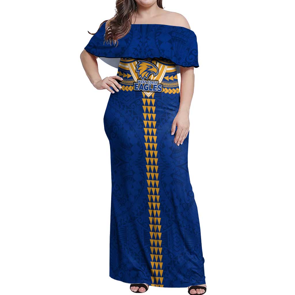 Personalized West Coast Eagles Off Shoulder Maxi Dress Polynesian Tribal Pattern Heritage Football