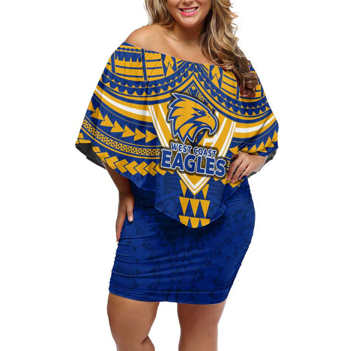 Personalized West Coast Eagles Off Shoulder Short Dress Polynesian Tribal Pattern Heritage Football