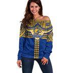 Personalized West Coast Eagles Off Shoulder Sweater Polynesian Tribal Pattern Heritage Football