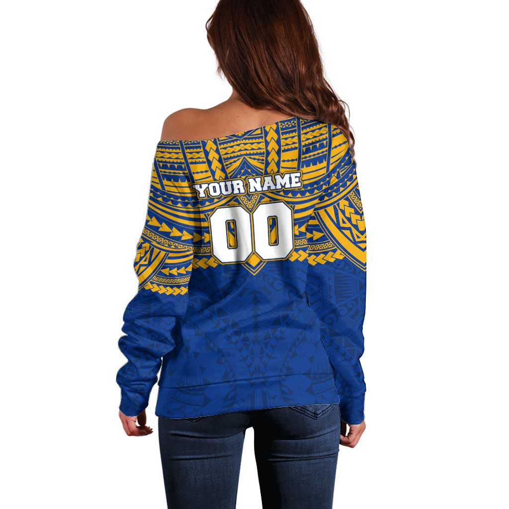 Personalized West Coast Eagles Off Shoulder Sweater Polynesian Tribal Pattern Heritage Football