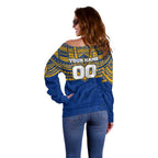 Personalized West Coast Eagles Off Shoulder Sweater Polynesian Tribal Pattern Heritage Football