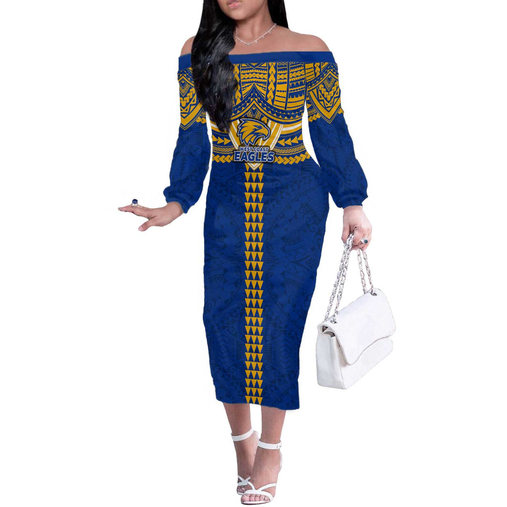 Personalized West Coast Eagles Off The Shoulder Long Sleeve Dress Polynesian Tribal Pattern Heritage Football