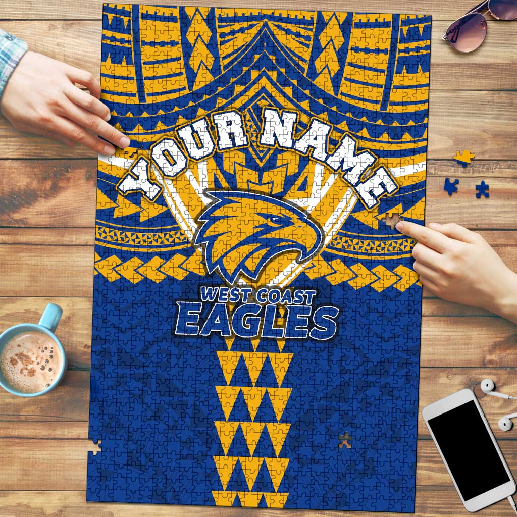 Personalized West Coast Eagles Puzzle Polynesian Tribal Pattern Heritage Football