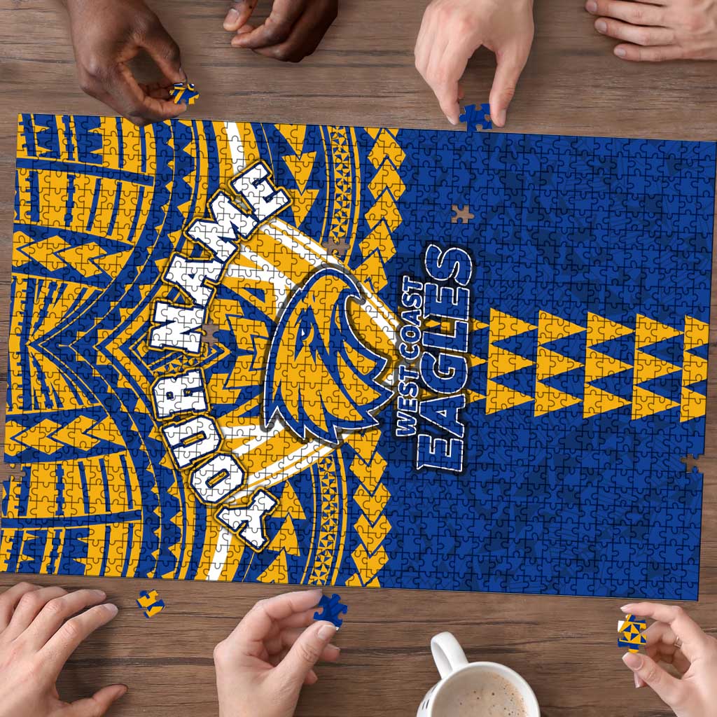 Personalized West Coast Eagles Puzzle Polynesian Tribal Pattern Heritage Football