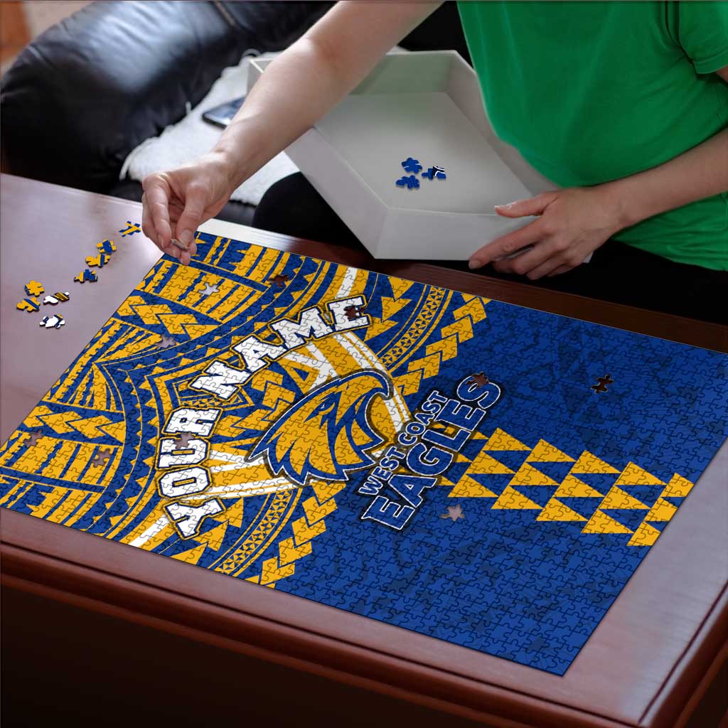 Personalized West Coast Eagles Puzzle Polynesian Tribal Pattern Heritage Football