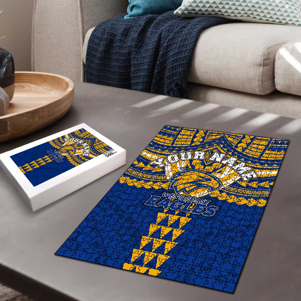 Personalized West Coast Eagles Puzzle Polynesian Tribal Pattern Heritage Football