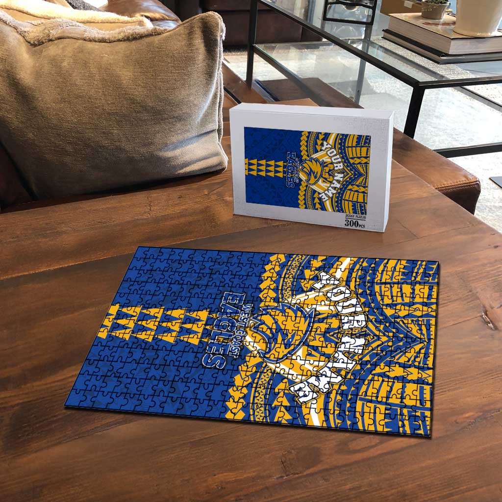 Personalized West Coast Eagles Puzzle Polynesian Tribal Pattern Heritage Football