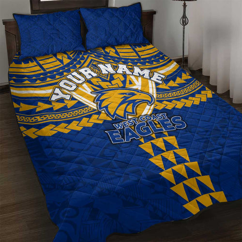 Personalized West Coast Eagles Quilt Bed Set Polynesian Tribal Pattern Heritage Football