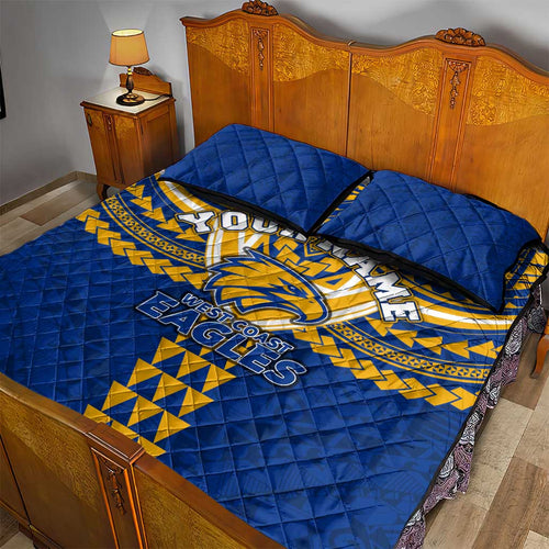 Personalized West Coast Eagles Quilt Bed Set Polynesian Tribal Pattern Heritage Football
