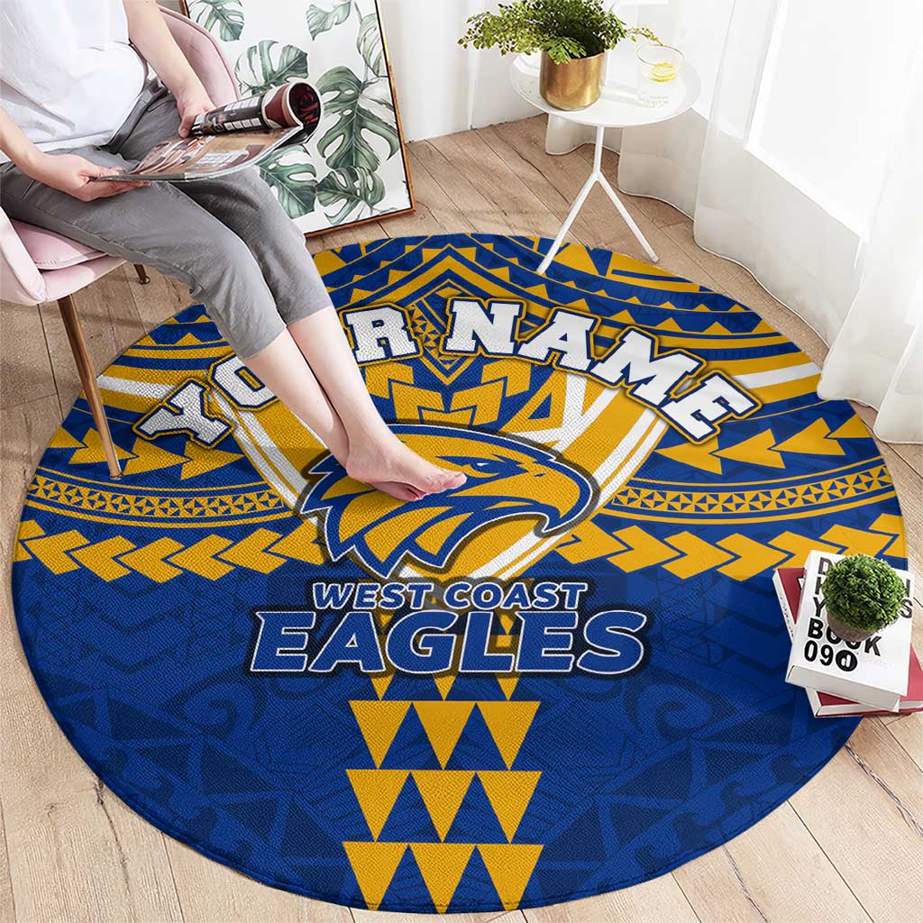 Personalized West Coast Eagles Round Carpet Polynesian Tribal Pattern Heritage Football