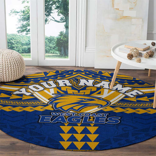 Personalized West Coast Eagles Round Carpet Polynesian Tribal Pattern Heritage Football