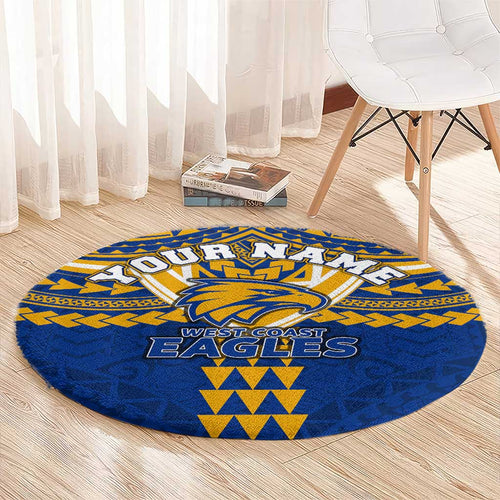 Personalized West Coast Eagles Round Carpet Polynesian Tribal Pattern Heritage Football