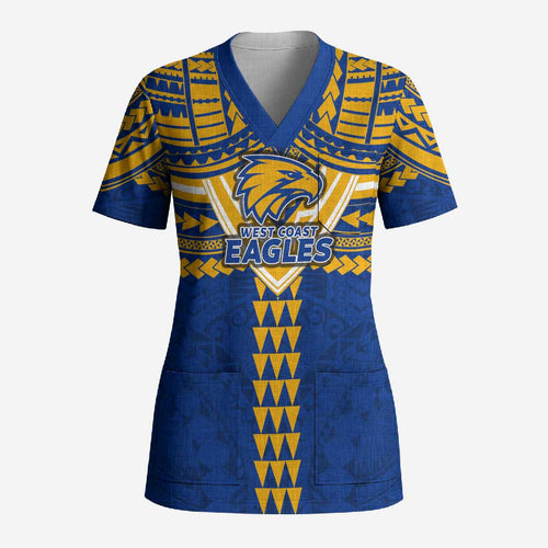 Personalized West Coast Eagles Scrub Top Polynesian Tribal Pattern Heritage Football
