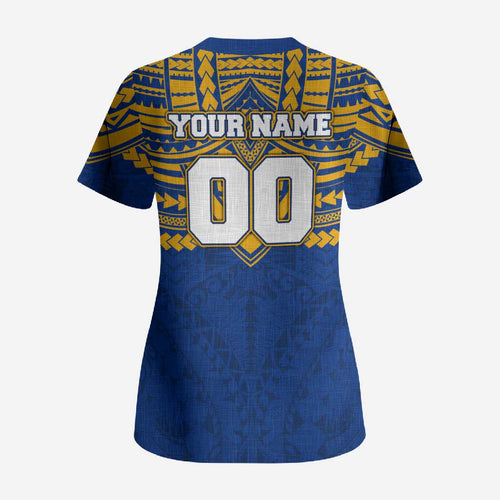 Personalized West Coast Eagles Scrub Top Polynesian Tribal Pattern Heritage Football