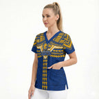 Personalized West Coast Eagles Scrub Top Polynesian Tribal Pattern Heritage Football