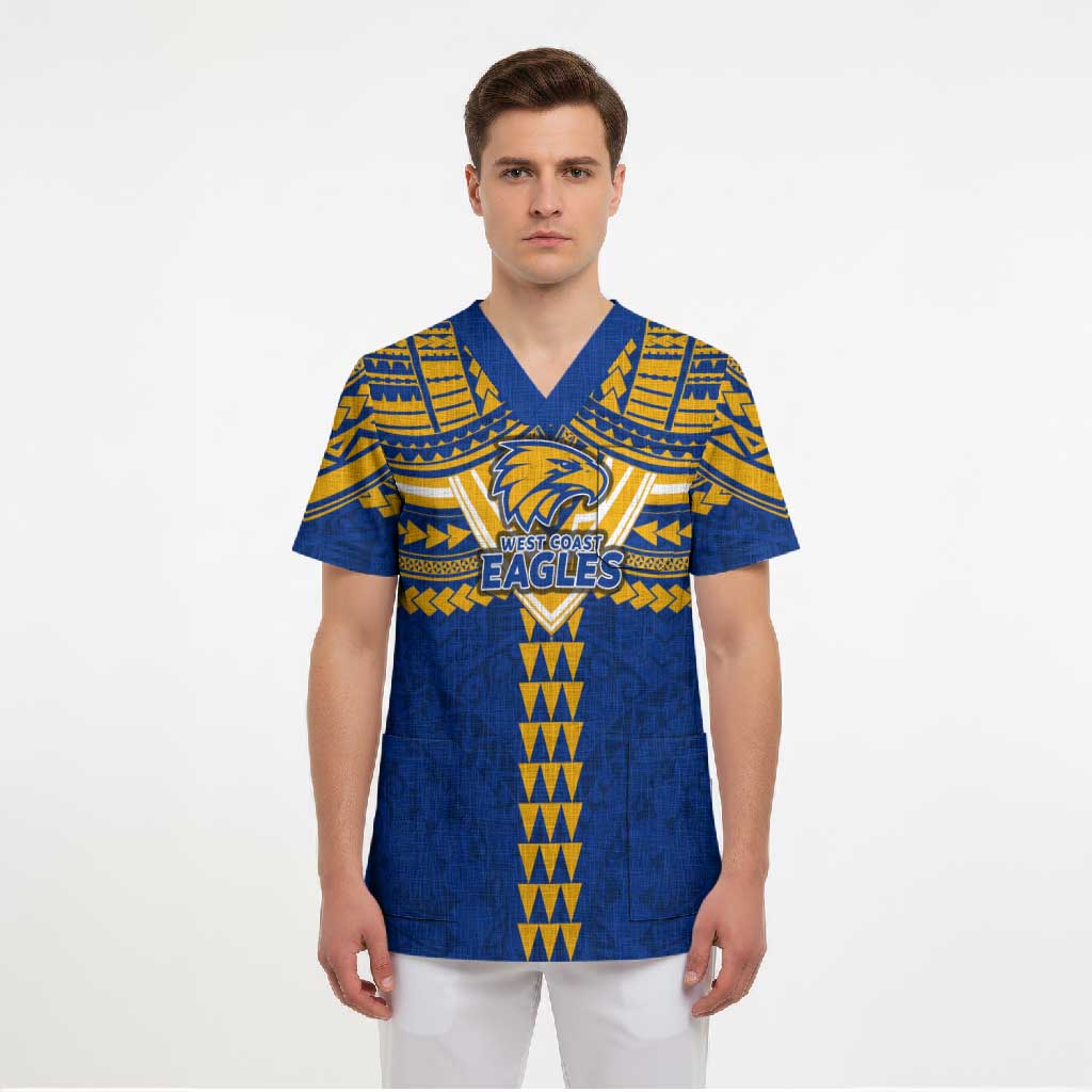 Personalized West Coast Eagles Scrub Top Polynesian Tribal Pattern Heritage Football