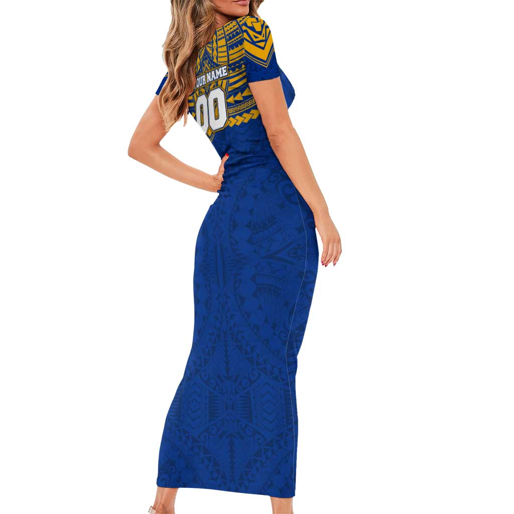 Personalized West Coast Eagles Short Sleeve Bodycon Dress Polynesian Tribal Pattern Heritage Football